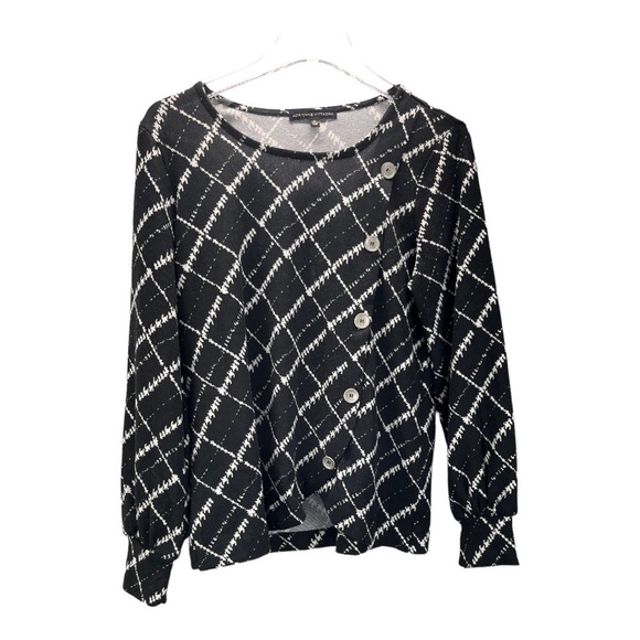 Adrienne Vittadini Sweater Long sleeve asymmetrical buttons chevron print M - Picture 10 of 10